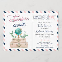 アドベンチャー·アワイツ·トラベル·ベイビー·シャワー·ネービー·ピンク