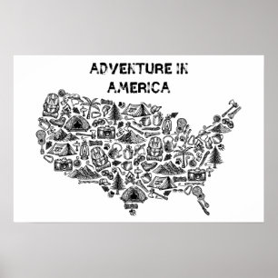 アドベンチャー・イン・アメリカ地図シンボル ポスター