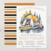 アドベンチャー・イン・ウェイティング！キャンプ、カヌー、ブライダルシャワー 招待状 (正面/裏面)