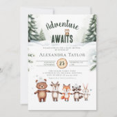 アドベンチャー・ウェイティング キュート フォレスト ウィンター ベイビー シャワー 招待状 (正面)