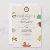 アドベンチャー・ウッドランドツインガールズベイビーシャワー 招待状 (正面)