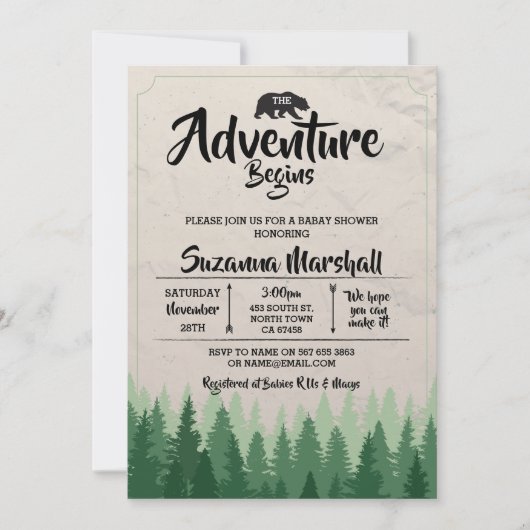 アドベンチャー・ビギンズ ベイビーシャワー くま 冬 招待状 (正面)