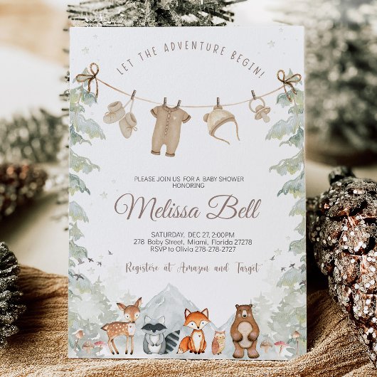 アドベンチャー・ビギン　ウッドランド・アニマルズ　ベイビー・シャワー 招待状