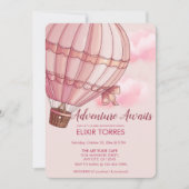 アドベンチャー ピンクの熱気球 ベビーシャワー 招待状 (正面)