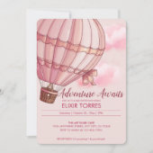アドベンチャー ピンクの熱気球 ベビーシャワー 招待状 (正面)