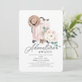 アドベンチャー ピンクスーツケース ガール ベビーシャワー 招待状 (スタンド正面)