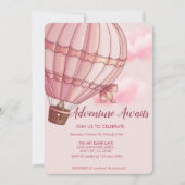 アドベンチャー・ヘアピン ピンクの熱気球 ベビーシャワー 招待状 (正面)