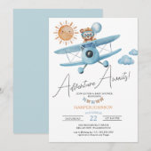 アドベンチャー・ベイビーシャワーテディベア飛行機 招待状 (正面/裏面)