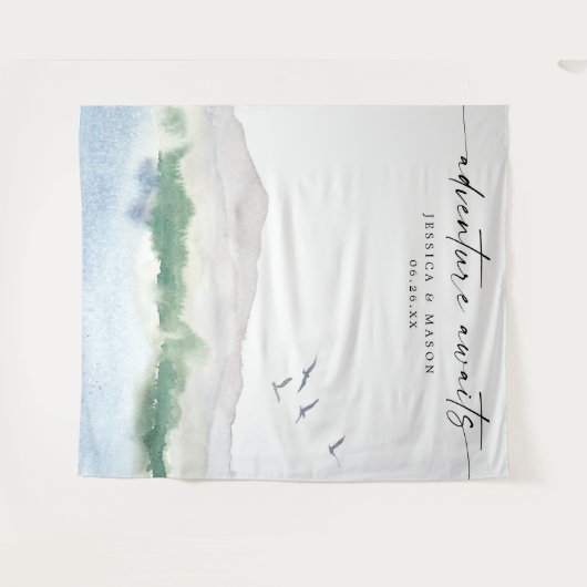 アドベンチャー マウンテン レイク ウェディング バックドロップ フォト タペストリー (正面(横))