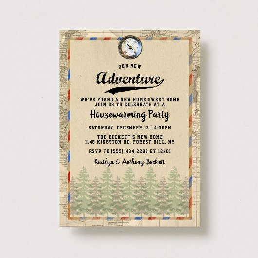 "アドベンチャー"ヴィンテージトラベルマップ引っ越し祝いパーティーパーティー 招待状