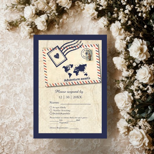 アドベンチャ国際的ー素朴ス先結婚式 出欠カード