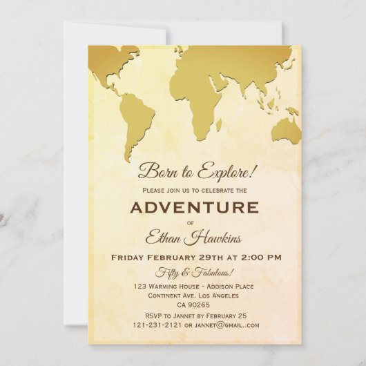 アドベンチャ生まれー誕生日ワールドトラベルを探索するには 招待状 (正面)