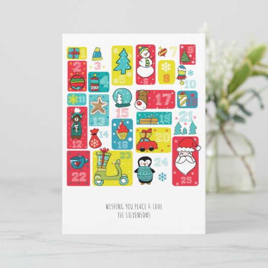 アドベントカレンダー漫画スタイルクリスマス シーズンカード (スタンド正面)