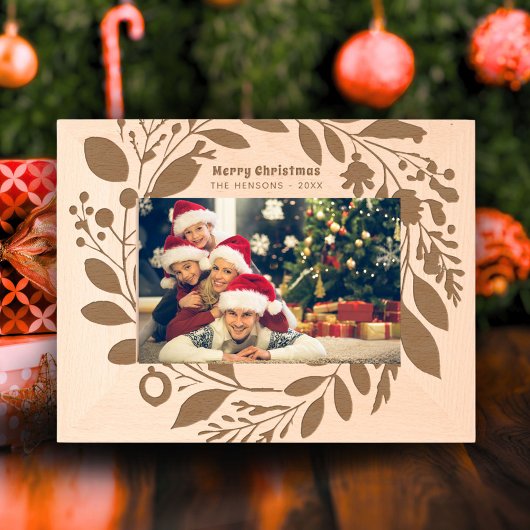 アドベントリースの葉メリークリスマスファミリー レーザー彫刻フレーム