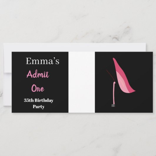 アドミッションチケット女性ブラックエレガント誕生日 招待状 (正面)