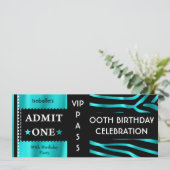 アドミッションバースデーパーティゼブラティール(緑がかった色)ブルーブラック 招待状 (スタンド正面)