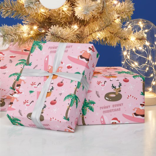 アドラブルスクリスマスサンタおもしろいサーフィン ラッピングペーパー (クリスマス)
