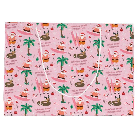 アドラブルスクリスマスサンタおもしろいサーフィン ラージペーパーバッグ (裏面)
