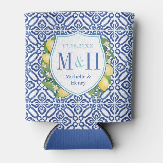 アドリアティックレモンズブルータイルターコイズブライダルシャワー 缶クーラー (正面)