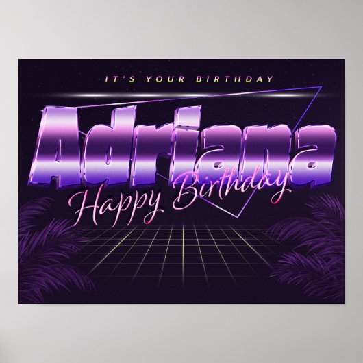 アドリアナ名Vorname lila retroポスターGeburtstag ポスター (正面)