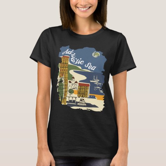 アドリア海海岸ハーバーリトロトラベル Tシャツ (正面)