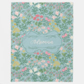 アドリエンナブルーアールヌーボーフローラフィールド フリースブランケット (正面)