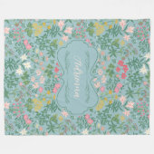 アドリエンナブルーアールヌーボーフローラフィールド フリースブランケット (正面(横))