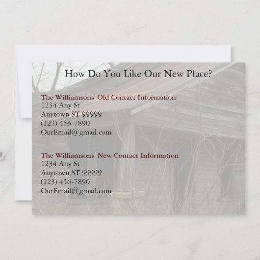 アドレおもしろいスカードのプライベート変更:新しいポーチ 案内状 (裏面)