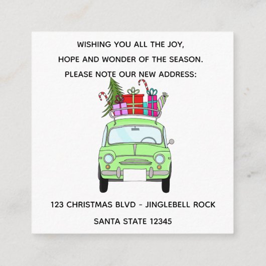 アドレスのお知らせレトロフィアットクリスマスプレゼント エンクロージャーカード (裏面)