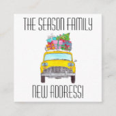 アドレスのお知らせ黄色いキャブクリスマスギフト エンクロージャーカード (正面)