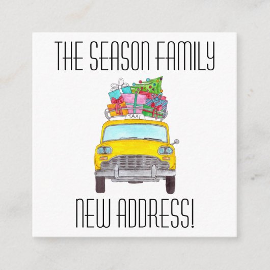 アドレスのお知らせ黄色いキャブクリスマスギフト エンクロージャーカード (正面)