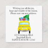 アドレスのお知らせ黄色いキャブクリスマスギフト エンクロージャーカード (裏面)