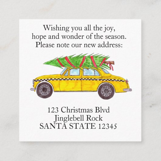 アドレスのお知らせ黄色いキャブクリスマスツリー エンクロージャーカード (裏面)