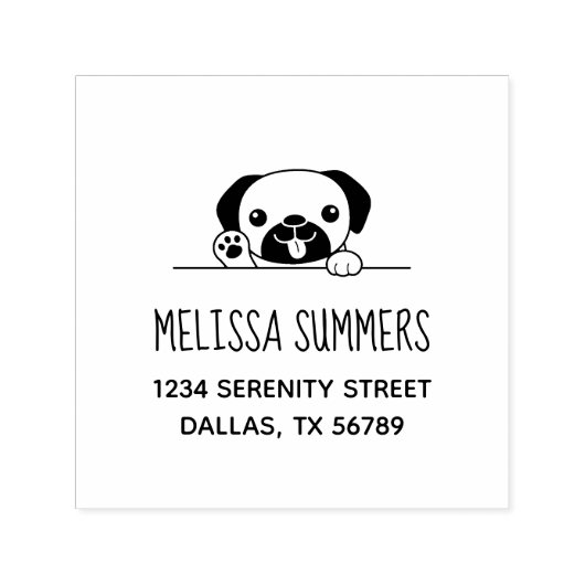 アドレスの上から覗く明るいパグ犬 セルフインキングスタンプ (デザイン)