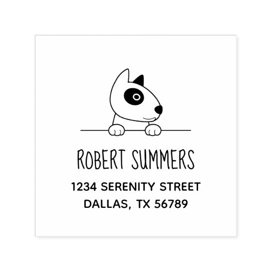 アドレスの上を覗く可愛いブルテリア犬 セルフインキングスタンプ (デザイン)