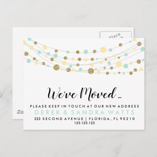 アドレスの変更が移動された金ゴールドグリッター青 案内ポストカード (正面/裏面)