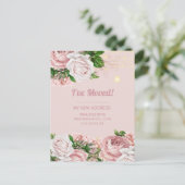 アドレスの変更ピンクのヴィンテージフローラ文字列ライト ポストカード (スタンド正面)