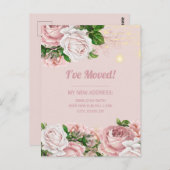 アドレスの変更ピンクのヴィンテージフローラ文字列ライト ポストカード (正面/裏面)