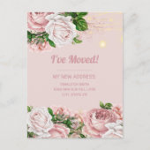 アドレスの変更ピンクのヴィンテージフローラ文字列ライト ポストカード (正面)