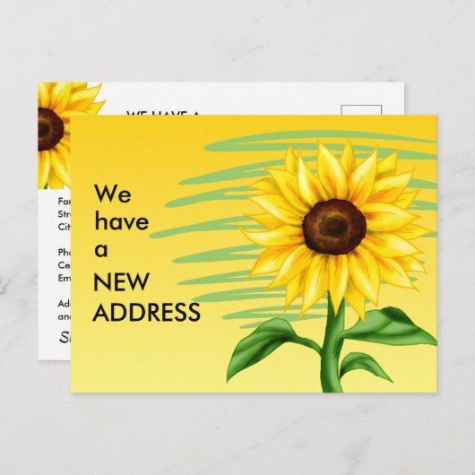 アドレスの明るい黄色のひまわり変更 案内ポストカード (正面/裏面)