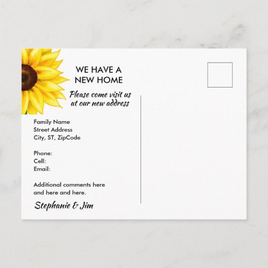 アドレスの明るい黄色のひまわり変更 案内ポストカード (裏面)