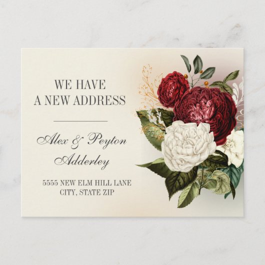 アドレスの赤い白のヴィンテージフローラ変更 ポストカード (正面)