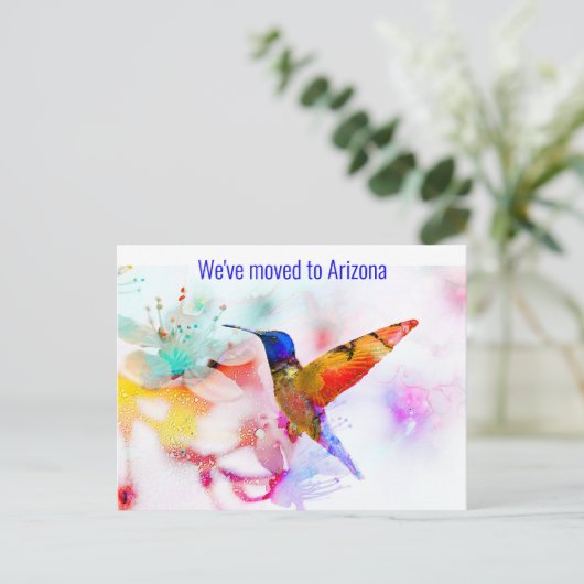アドレスカラフルの抽象芸術ハミングバード変更 ポストカード (スタンド正面)