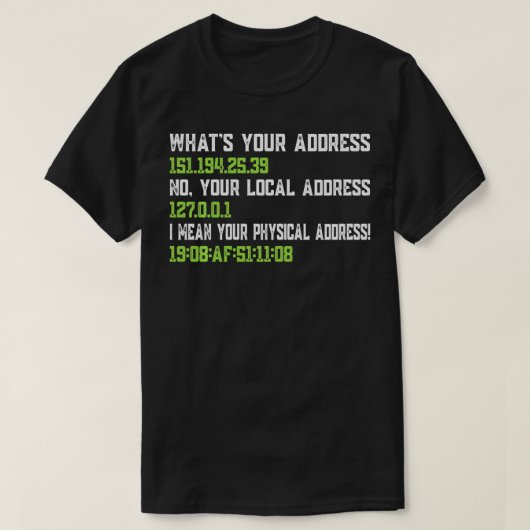 アドレスネットワークおもしろいITプログラマの概要 Tシャツ (デザイン正面)