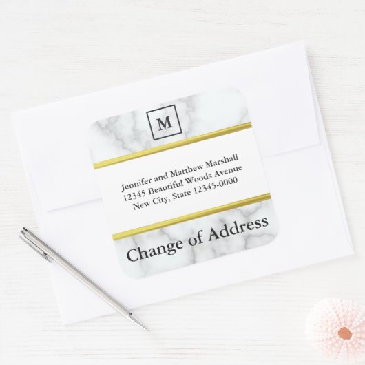 アドレスモノグラムのの白い大理石の外観の変更 スクエアシール (封筒)