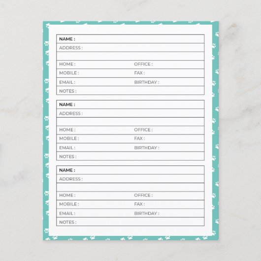 アドレス帳のページを白く印刷 (正面)