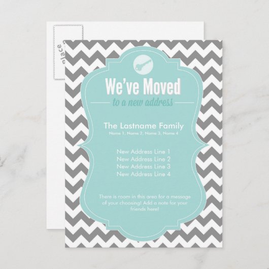 アドレス引っ越しましたの青い変更 案内ポストカード (正面/裏面)