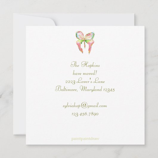 アドレス・カードのバタフライ変更 案内状 (裏面)