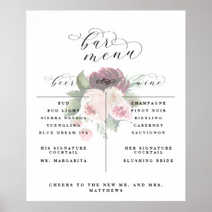 アドレフローラバーメニューワインビアカクテルリストの看板 ポスター