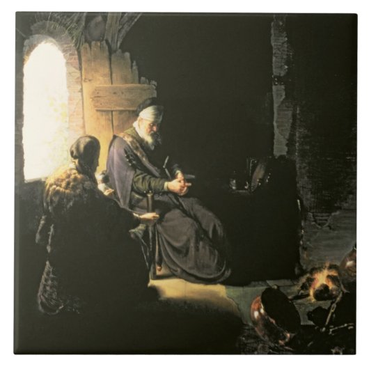 アナおよび盲目のTobit、c.1630 (パネルの油) タイル (正面)